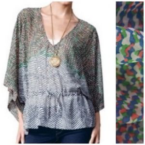 Cabi Womens Arts Sheer Green Blue Mixed Media Drawstring Waist Size Medium